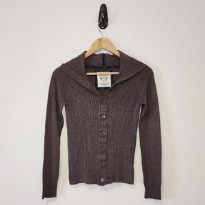 Urban Heritage Sweater Button Large Hooded Brown